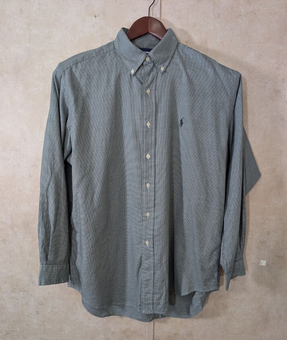 Ralph Lauren Golf Blake Fit Men's L Green Houndstooth Polo Button Down - Picture 2 of 8